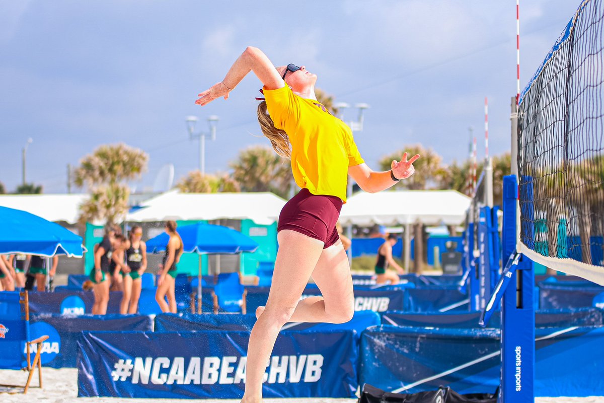 The dual ahead of us will run long! Check back here for an updated start time ⌚️ #NCAABeachVB /// #ForksUp
