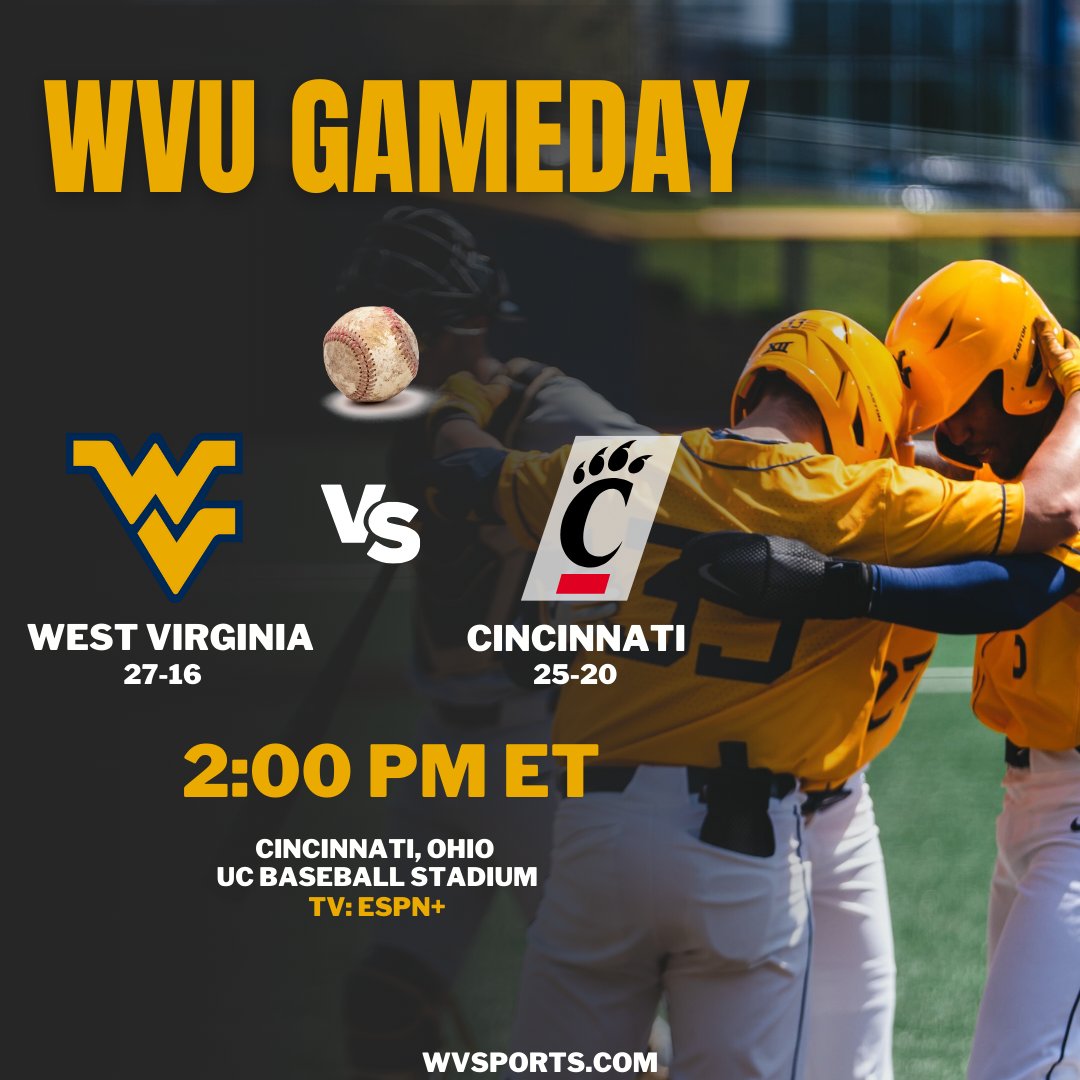 #WVU will travel to Cincinnati today for game one of the series with the Bearcats. The first pitch is at 2:00 PM ET and you can watch the game on ESPN+. #HailWV