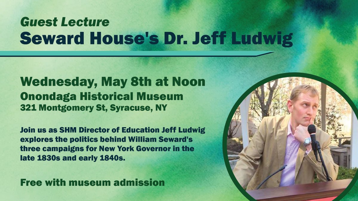 Join us at noon on May 8th as we host Seward House Museum Director of Education Dr. Jeff Ludwig for a lecture on the politics of  William Seward. The lecture will take place at the Onondaga Historical Museum, and is free with museum admission. #OHAStories #CNYHistory @sewardhouse
