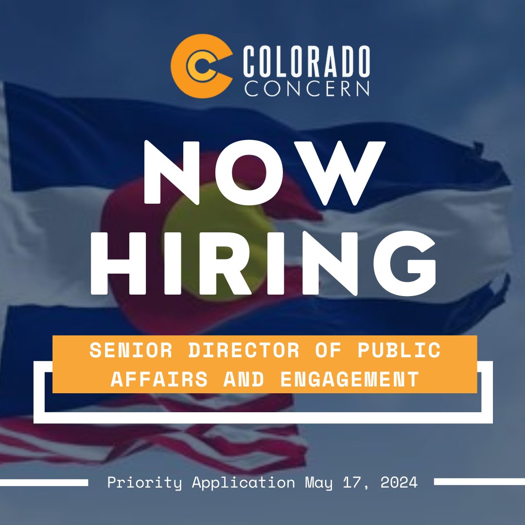 Colorado Concern (@coloconcern) on Twitter photo <a href="/ColoConcern/">Colorado Concern</a> is #hiring a Senior Director of Public Affairs and Engagement to manage our policy agenda, internal and external communications, and member engagement. Priority application begins May 17th, but the position will remain open until filled. coloradoconcern.com/careers <a href="/ColoConcern/">Colorado Concern</a> is #hiring a Senior Director of Public Affairs and Engagement to manage our policy agenda, internal and external communications, and member engagement. Priority application begins May 17th, but the position will remain open until filled. coloradoconcern.com/careers