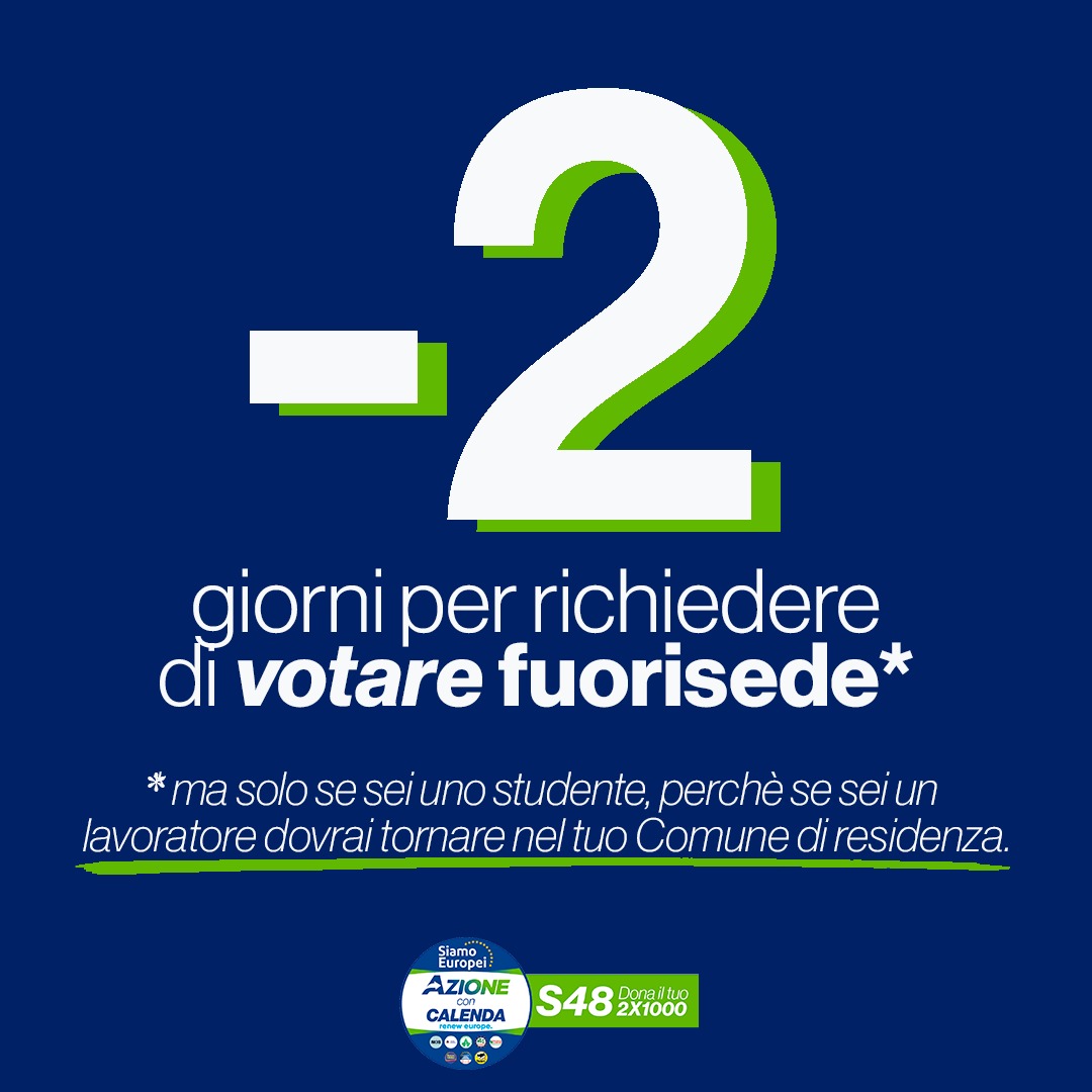 Cari studenti, avete ancora due giorni per poter presentare la domanda per il #votofuorisede. Una battaglia vinta a metà, visto che sono stati esclusi dal voto, ancora una volta, gli oltre 4 milioni di #fuorisede per motivi di lavoro o di cura. Noi non ci fermeremo.…