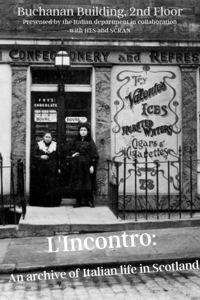 Don't miss 4pm 16 May, Foyer in Buchanan Building! Join us for the launch event , celebrating the unveiling of ‘L’incontro: An Archive of Italian life in Scotland’, offering a glimpse into the rich and diverse narratives of Italians in Scotland over the past century.