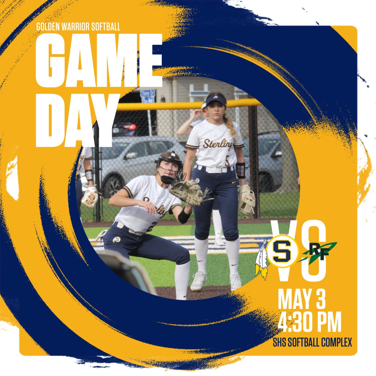It’s a 🌞BEAUTIFUL🌞 day and🥎 is on the home turf to battle the Lady Rockets! ➡️Sterling (16-3) Vs. Rock Falls (11-13) 📱Digital Program: bit.ly/softball_shs 📺GoldenWarriorTV.org Let’s #GOldenWARRIORS! #BeatRockFalls!