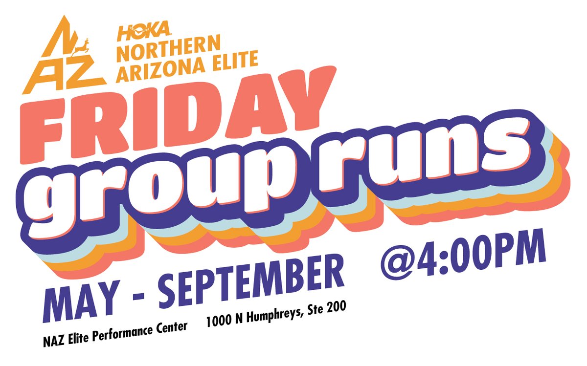 FLAGSTAFF: Our Friday Group Runs start TODAY!! Join us at 4pm at the HOKA NAZ Elite Performance Center (1000 N. Humphreys St. Suite 200). Meet NAZ athletes Tyler Day and Paige Wood and yes...we will have our famous post-run freeze pops!! nazelite.com/friday-group-r…