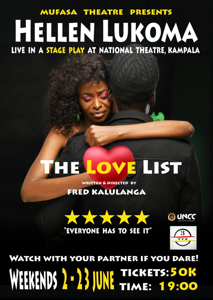 Here comes the girl @HellenLukoma1 for theatre in a great theatre play #TheLoveList by @FredKalulanga at the @UNCC_UG from 2nd June see you around tickets at @cinemaUGApp @Quicket or @Charmtowers 239 at only 50k 🥰💯 @UgandaNight @CapitalFMUganda @GalaxyFMUg @cinemaUGApp @mbu