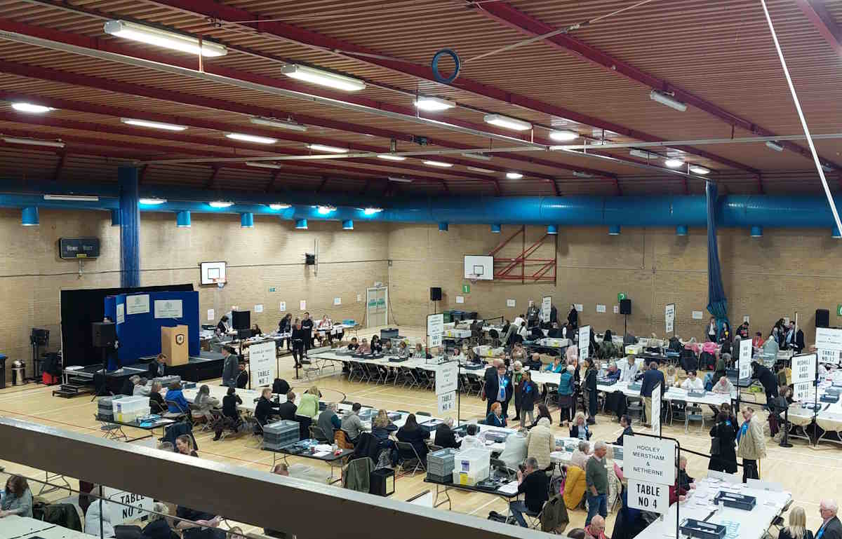 Counting is under way for the Surrey PCC election here at Donyngs in Redhill.  Reigate & Banstead also has the role of collating results from other boroughs and districts and declaring the results.   Then things move on to the RBBC borough elections.