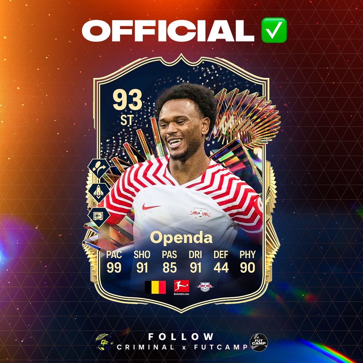🚨🇧🇪Openda OFFICIAL TOTS card✅ Stats✅ Dynamic image✅ Playstyle+ ✅ Follow @Criminal__x and @fut_camp 🔥 #FC24