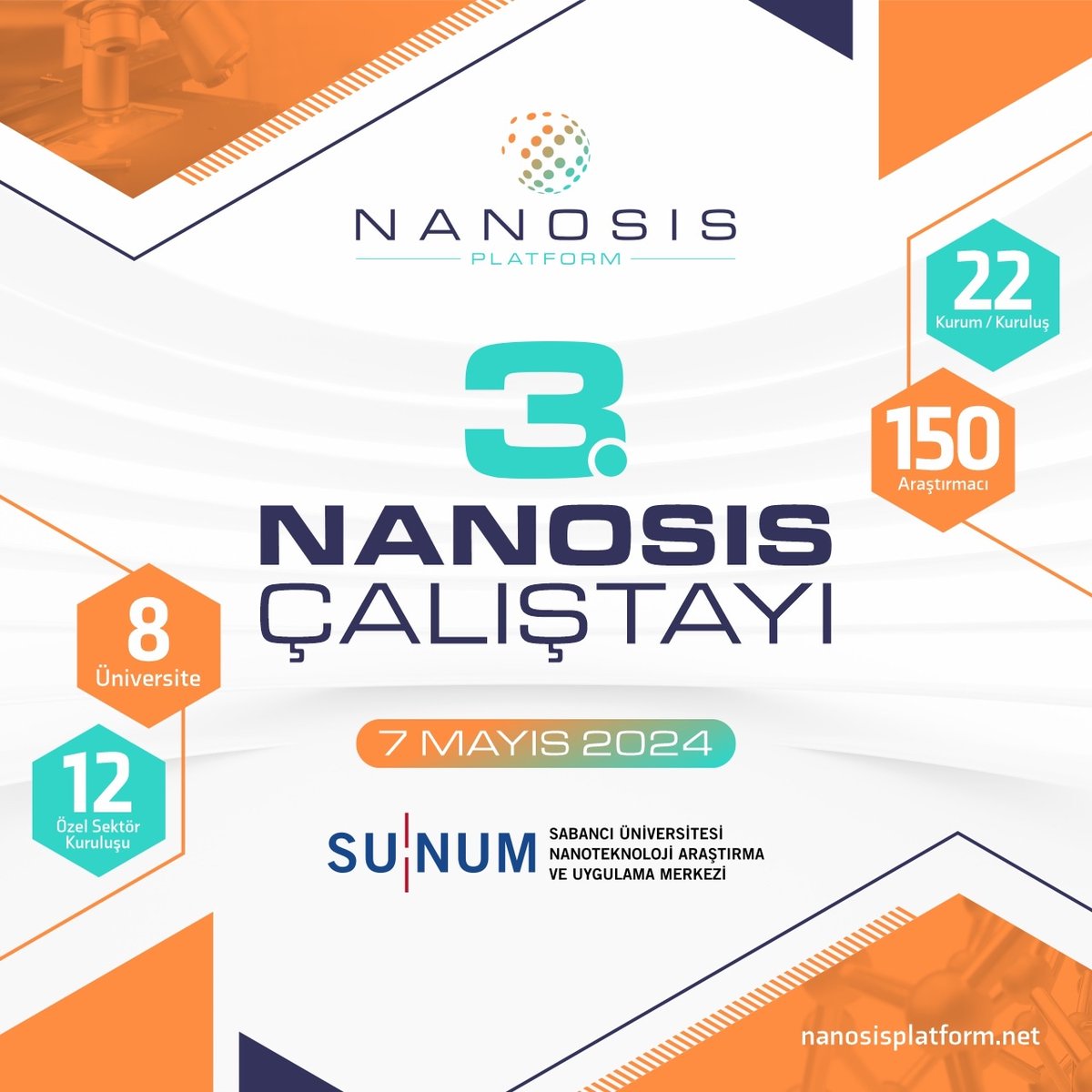 3. NANOSİS Çalıştayı, 7 Mayıs'ta yönetici kurum SUNUM'un ev sahipliğinde gerçekleşecek. Çalıştaya katılacak araştırmacılar, bugüne kadar gerçekleştirdikleri çalışmaları ve bu süreçte elde ettikleri prototipleri paylaşarak gelecekteki prototip geliştirme konularını inceleyecekler