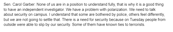 During this morning's University Senate Plenary Session, Columbia Teacher's College professor Carol Garber @cegarber said that student protesters 'have known ties to terrorists.' This is a disgusting, racist smear that facilitates state violence.