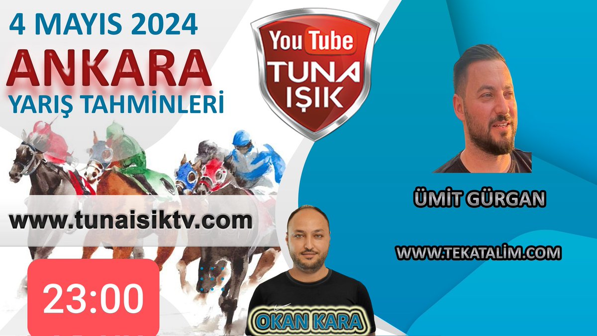 Türkiye'nin En çok kazandıran ve en çok izlenen YouTube kanalı Tuna Işık TV'de bu akşam Saat ⏰23:00'da tekatalim.com yarış yazarı 💺Ümit Gürgan @mitgrgan Olan Kara @BlackSpor moderatörlüğünde 🎀Ankara koşularını 🎥Canlı Yayında Yorumlayacak