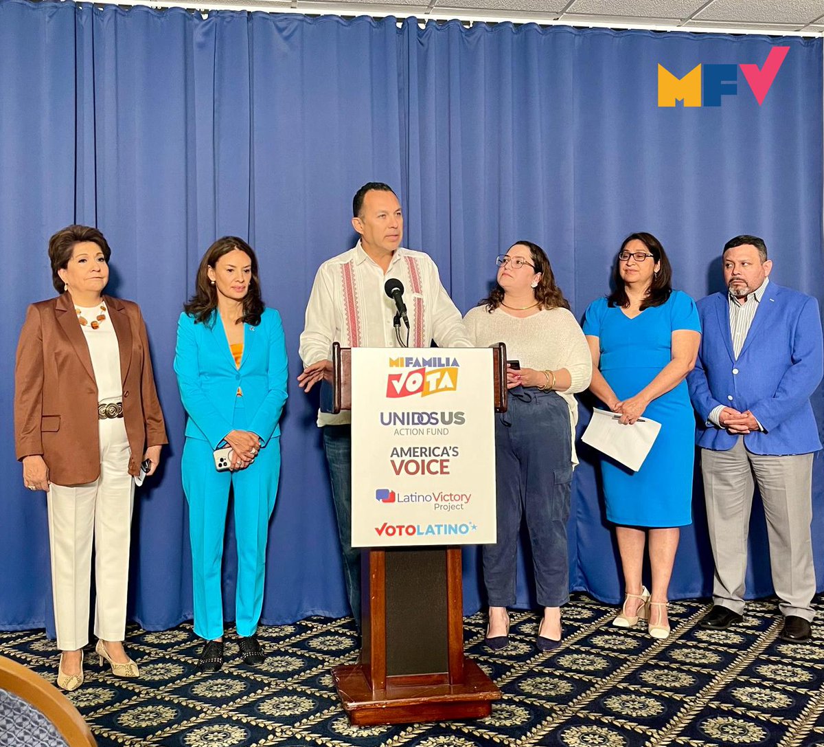 🔵 MFV & @hesanche along w @votolatino @UnidosUSAF @AmericasVoice & @latinovictoryus push back on the clear and present danger that former President Donald Trump poses to Latinos and announce a historic investment in fighting Trump’s bigotry and threat to deport families.
