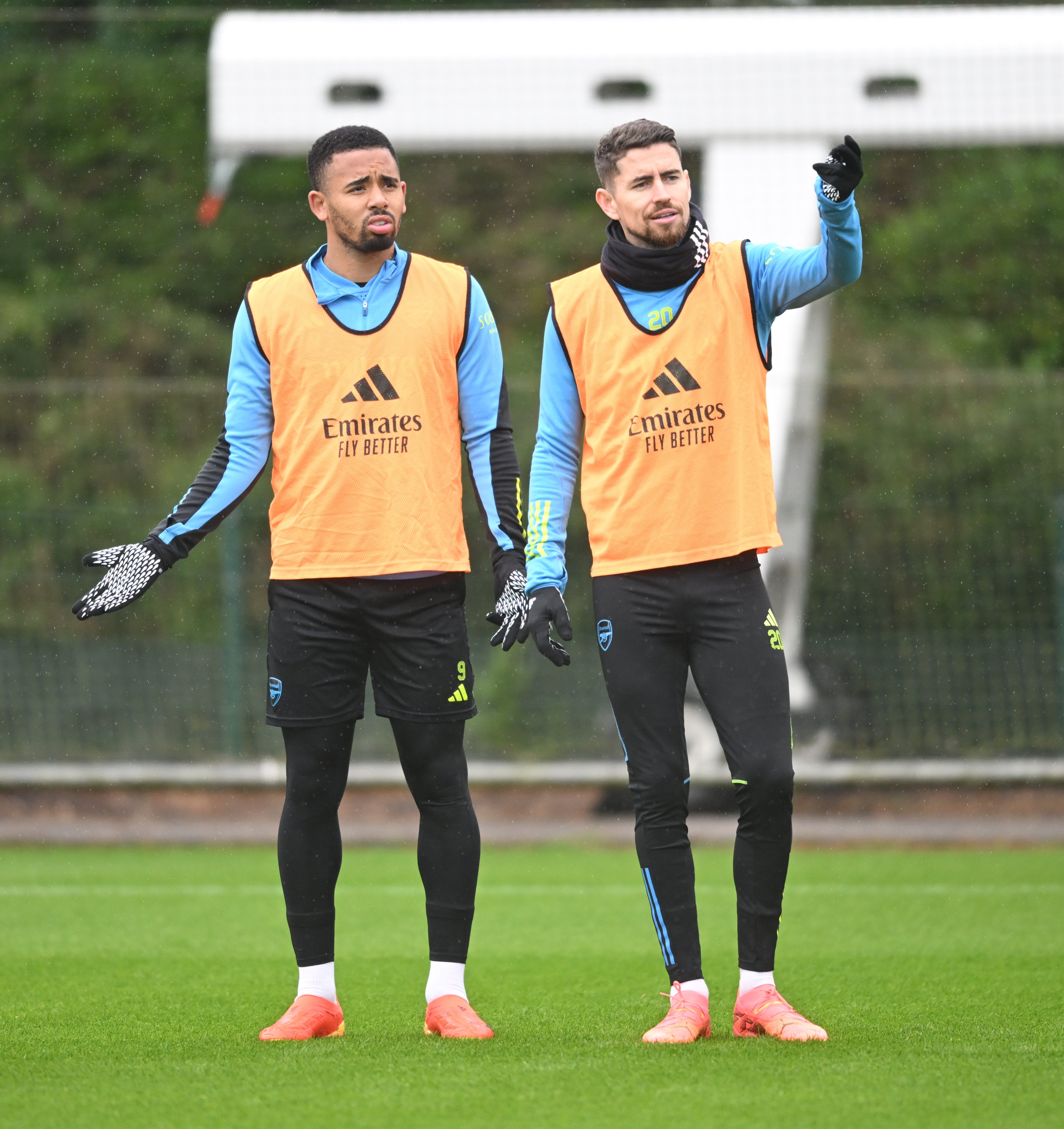 Gabriel Jesus and Jorginho during Arsenal training 