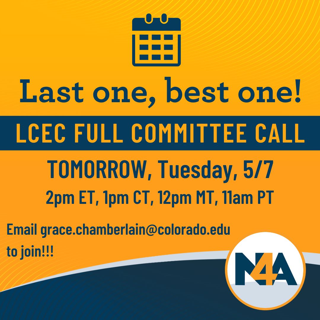 Join us for the last LCEC meeting of the year! Can’t wait to see everyone tomorrow to wrap up the year and prepare for the @nfoura Convention in Las Vegas!