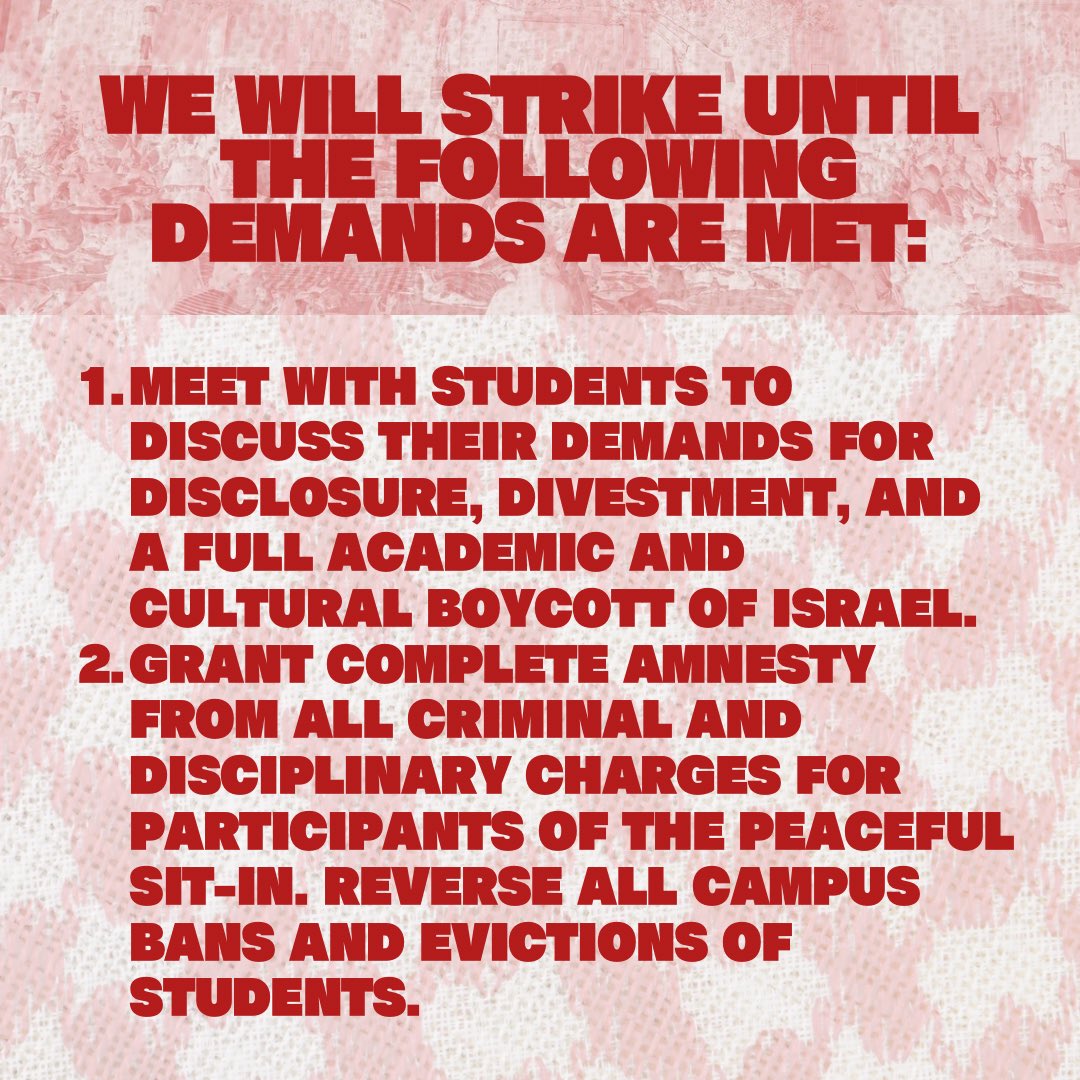 ‼️ PRINCETON STUDENTS LAUNCH HUNGER STRIKE IN SOLIDARITY WITH GAZA Participants will abstain from all food and drink (except water) until our demands are met. We commit our bodies to their liberation of Palestine. PRINCETON, hear us now! We will not be moved!