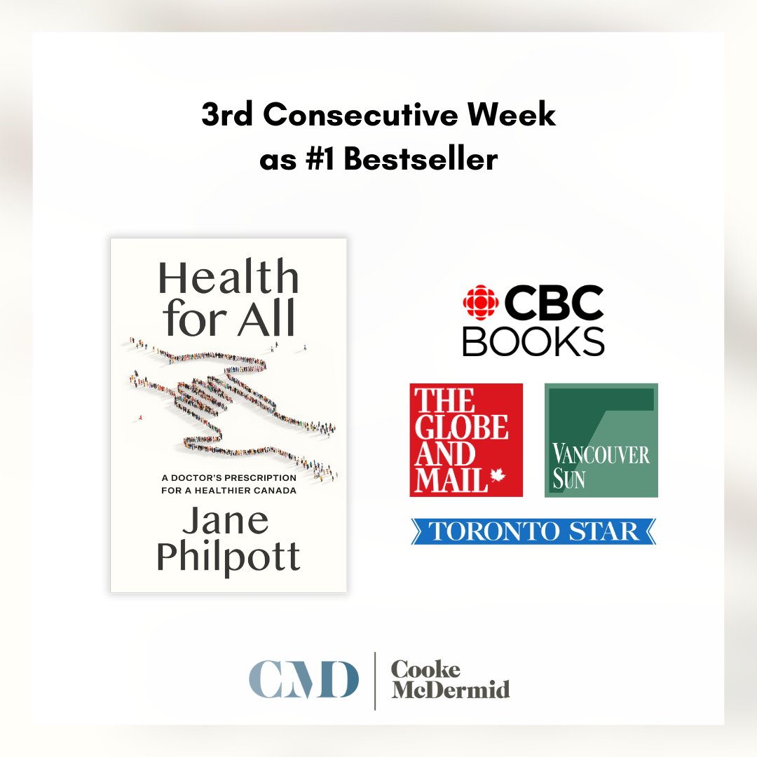 Congratulations to Jane Philpott on her THIRD week on multiple national bestseller lists with HEALTH FOR ALL!