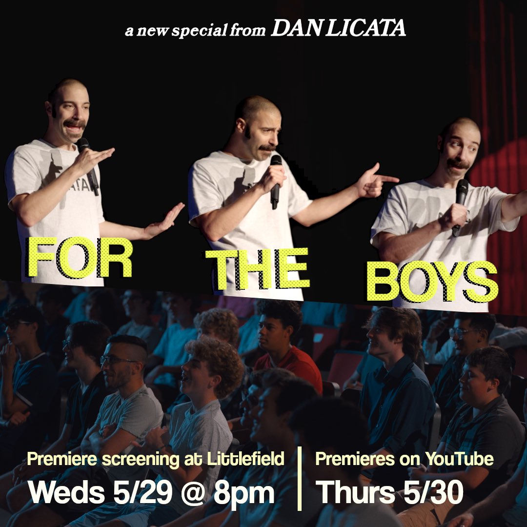My first stand-up special, FOR THE BOYS, comes out 5/30! I filmed it at my old high school in Buffalo for an audience of teenage boys, and it is honestly kinda weird that I did that! We’re doing an advance screening at @littlefieldnyc before it drops: eventbrite.com/e/for-the-boys…