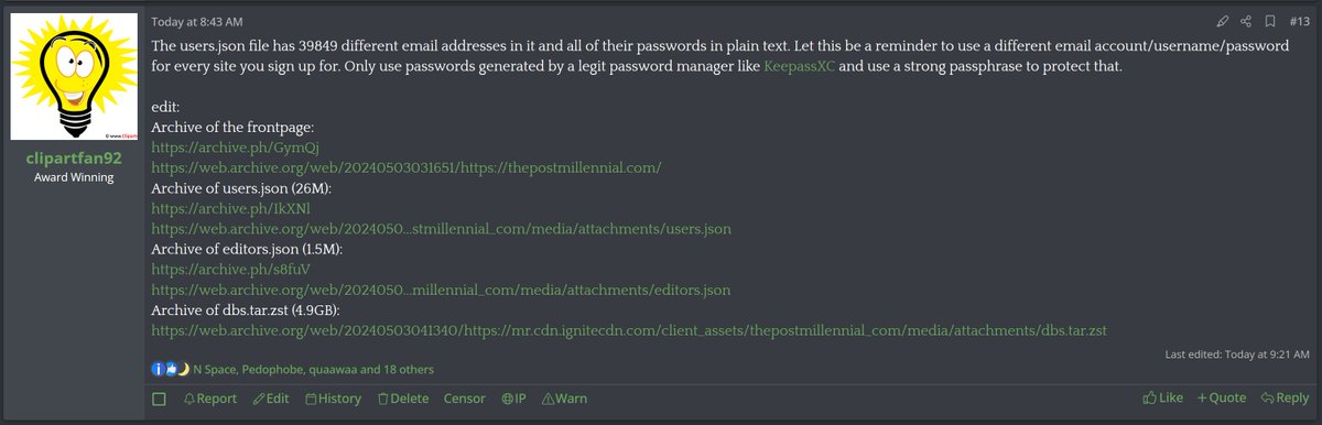 The Post Millennial hack has been combed through and users of the forum discovered that they had been storing subscriber details, including passwords, completely unencrypted. Government emails were used, and that may cost them their jobs. Nobody will protect your privacy for you