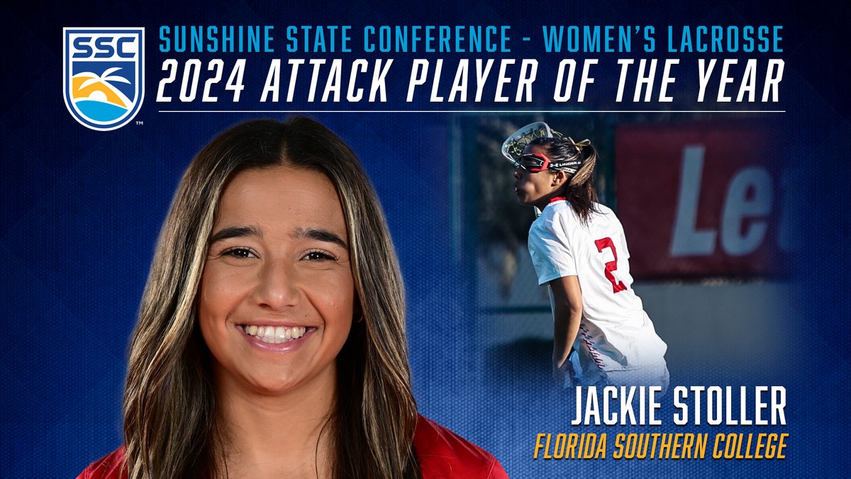 Jackie Stoller of Florida Southern collects 𝗔𝘁𝘁𝗮𝗰𝗸 𝗣𝗹𝗮𝘆𝗲𝗿 𝗼𝗳 𝘁𝗵𝗲 𝗬𝗲𝗮𝗿 accolades! The Wayland, Massachusetts native ranks 1st in SSC points/g, 3rd in goals/g, and 4th in assists/g.

Full story: bit.ly/4dBZsur | 🌴☀️🌊🥍