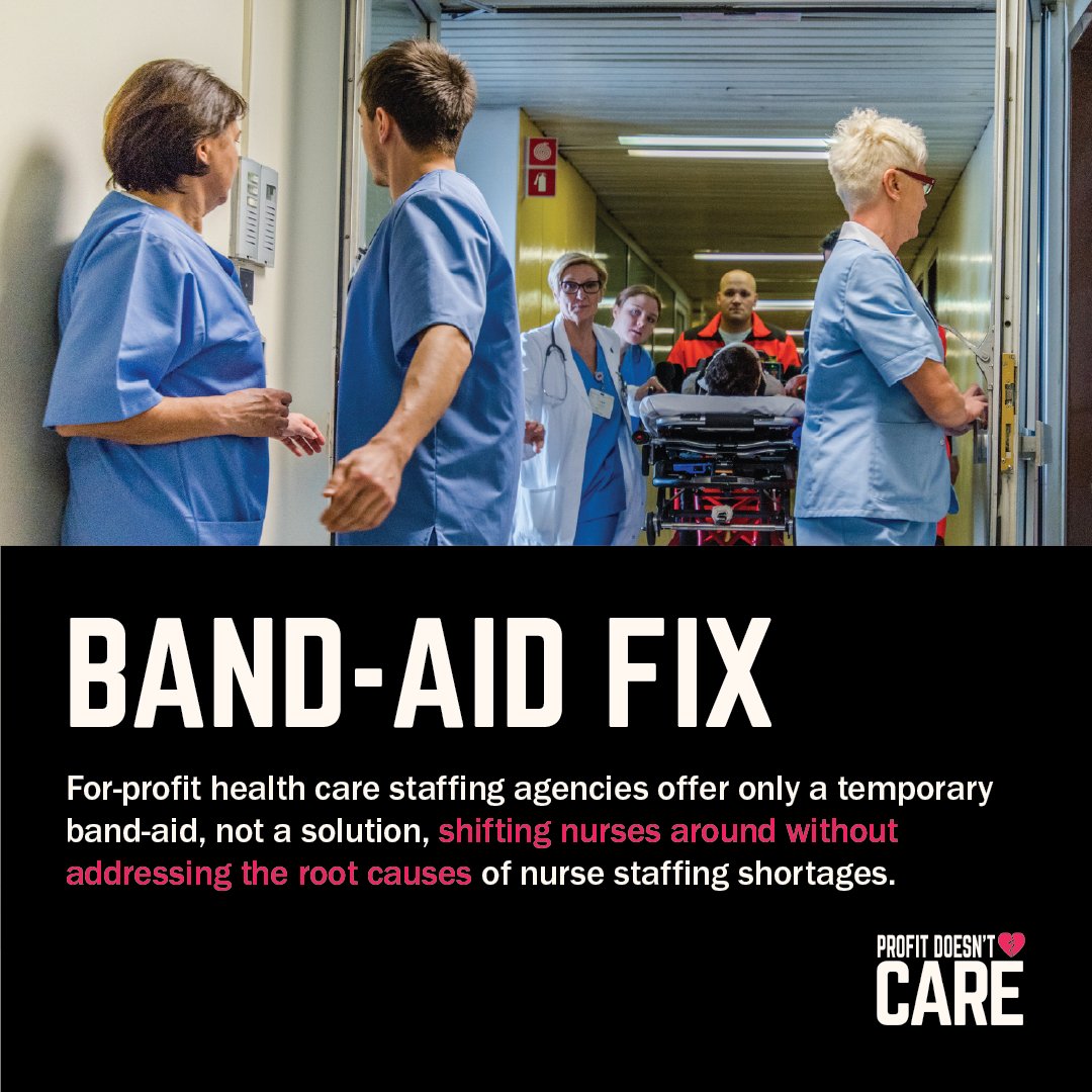 Canada needs sustainable solutions to staffing shortages. For-profit staffing agencies only offer a temporary band-aid, shifting nurses around without addressing the root causes. Enough with the band-aids! Tell your health minister to invest in nurses at profitdoesnotcare.ca