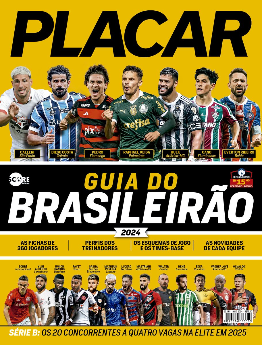 SAIU O GUIA DO BRASILEIRÃO! 🏆🇧🇷

O Campeonato Brasileiro de 2024 já começou e PLACAR, dando sequência a décadas de tradição, lança nesta sexta-feira, 3,  o melhor guia para acompanhar esta disputa; já disponível na loja oficial no Mercado Livre e nas bancas de todo o país.…