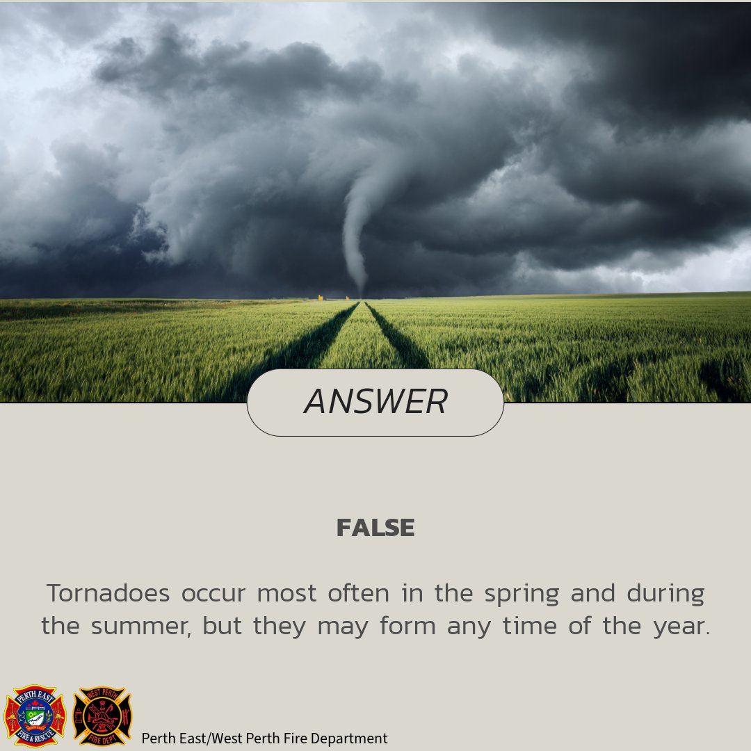 #EmergencyPreparednessWeek TRIVIA!! BE PREPARED... ensure your emergency kit is ready & have a safe shelter room. 🌪️🌪️In the event of a tornado listen to emergency alerts & take shelter immediately! 🌪️🌪️ @pertheast @WestPerthON @PerthSouthTwp