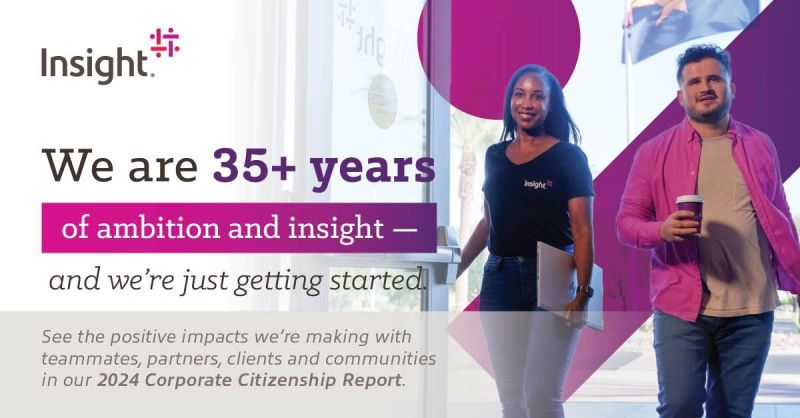 At Insight, we're committed to building a more sustainable future with technology. Check out our 2024 Corporate Citizenship Report to learn more about our initiatives and progress towards a more sustainable future: ms.spr.ly/6018YRPjg

 #Sustainability #TechnologyForGood #ESG