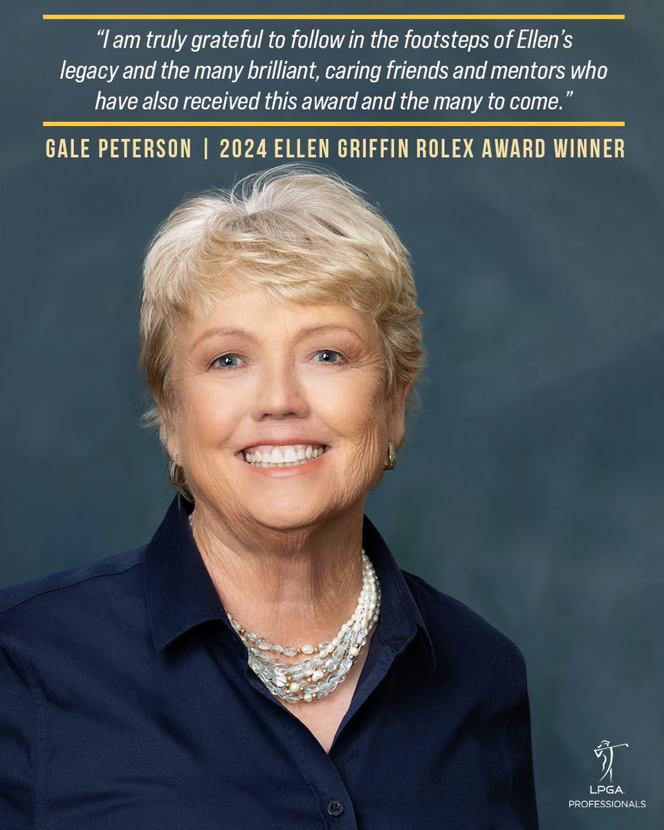 Gale Peterson named 2024 Ellen Griffin Rolex Award Winner!

Head to the link below to read more about her golf journey over the last 46 years. 
bit.ly/3wlksog