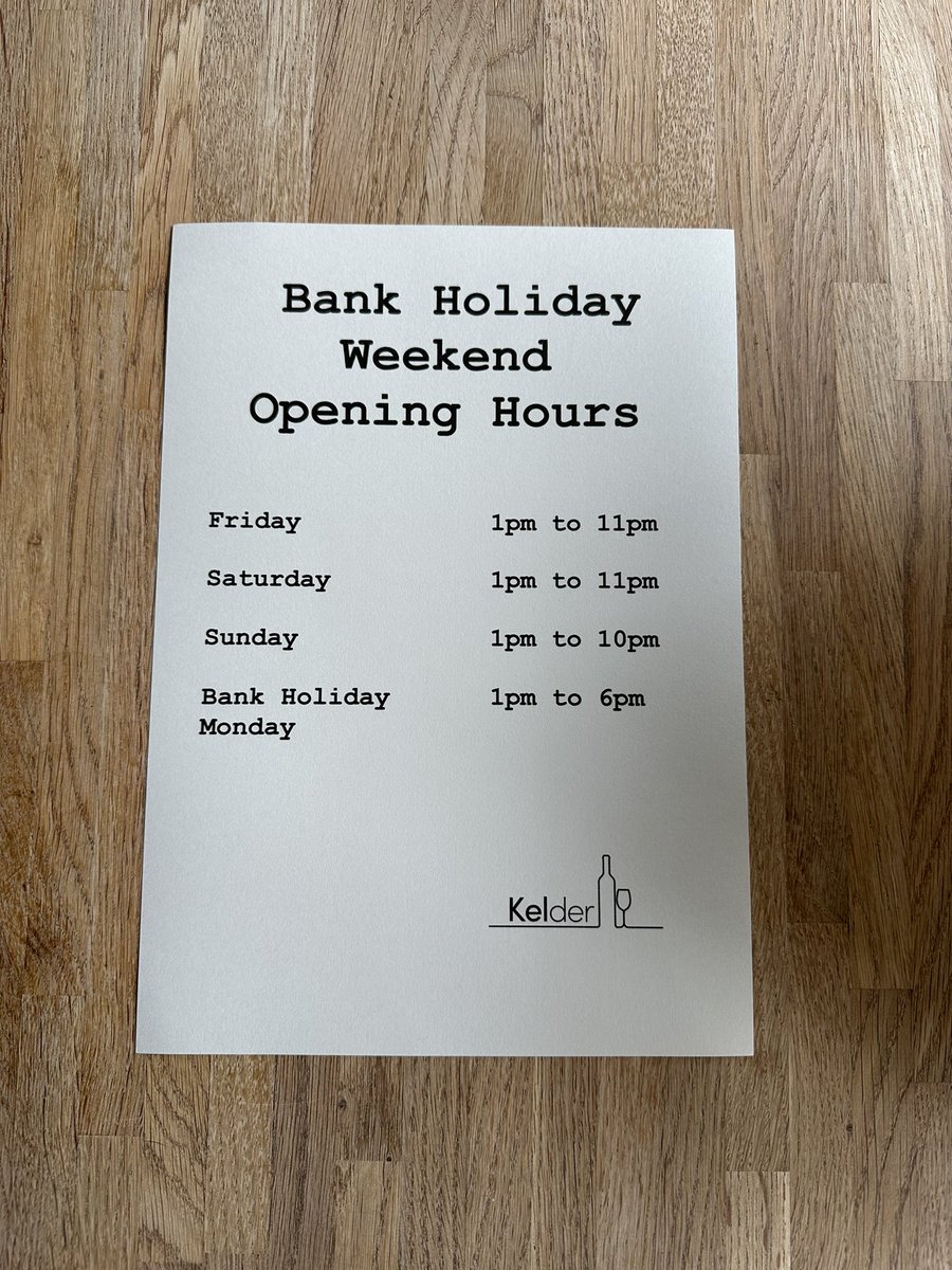 Bank holiday opening hours

#wineoclock #BankHoliday <a href="/IndieUrmston/">Indie Urmston</a> <a href="/yoururmston/">𝑌𝑜𝑢𝑟 Urmston</a>
