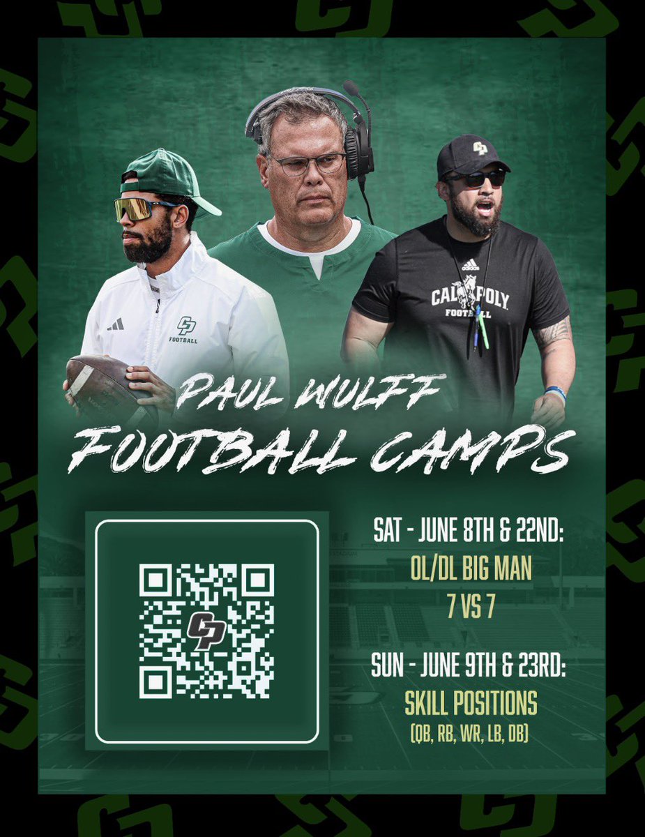 Camp Season is here‼️ We can’t wait to get to work with all of you and see you compete against the great athletes that will be here. Lock in your spot now and we will see you in June‼️🐎🏈 #RideHigh @calpolyfootball