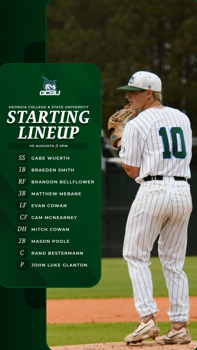 Starting lineup for Bobcat Baseball's first game of the PBC Tournament against Augusta! Let's go Bobcats!!

#BRINGTHETHUNDER