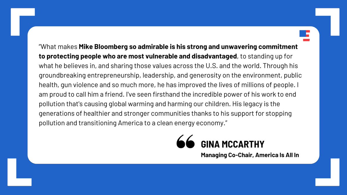 Our Managing Co-Chair, Gina McCarthy, congratulates Co-Chair @MikeBloomberg for receiving the Presidential Medal of Freedom for his leadership on #ClimateAction! Today, join us in celebrating by watching the live stream. Details below⤵️ ⏰: 4:30 PM 🎥: youtube.com/live/aqBVADKnN…