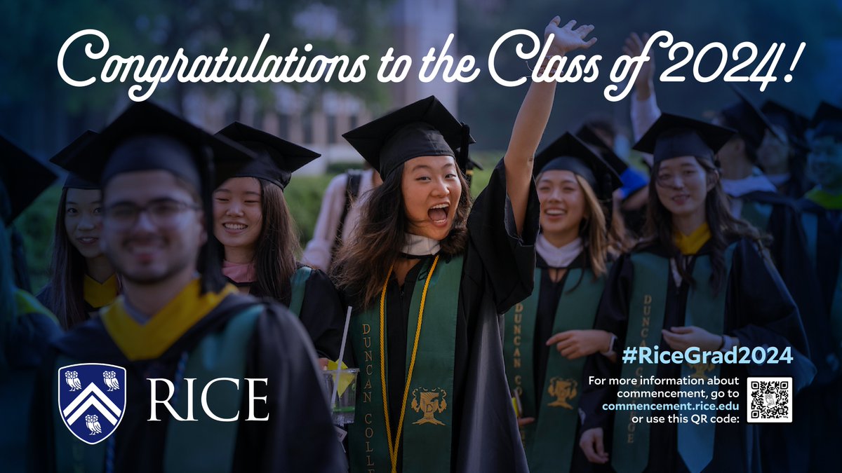 Rice University’s 111th commencement ceremonies will take place May 3-4 All ceremonies will be available via livestream at commencement.rice.edu. Join us in celebrating our graduates! #RiceGrad2024 #RiceAlumni