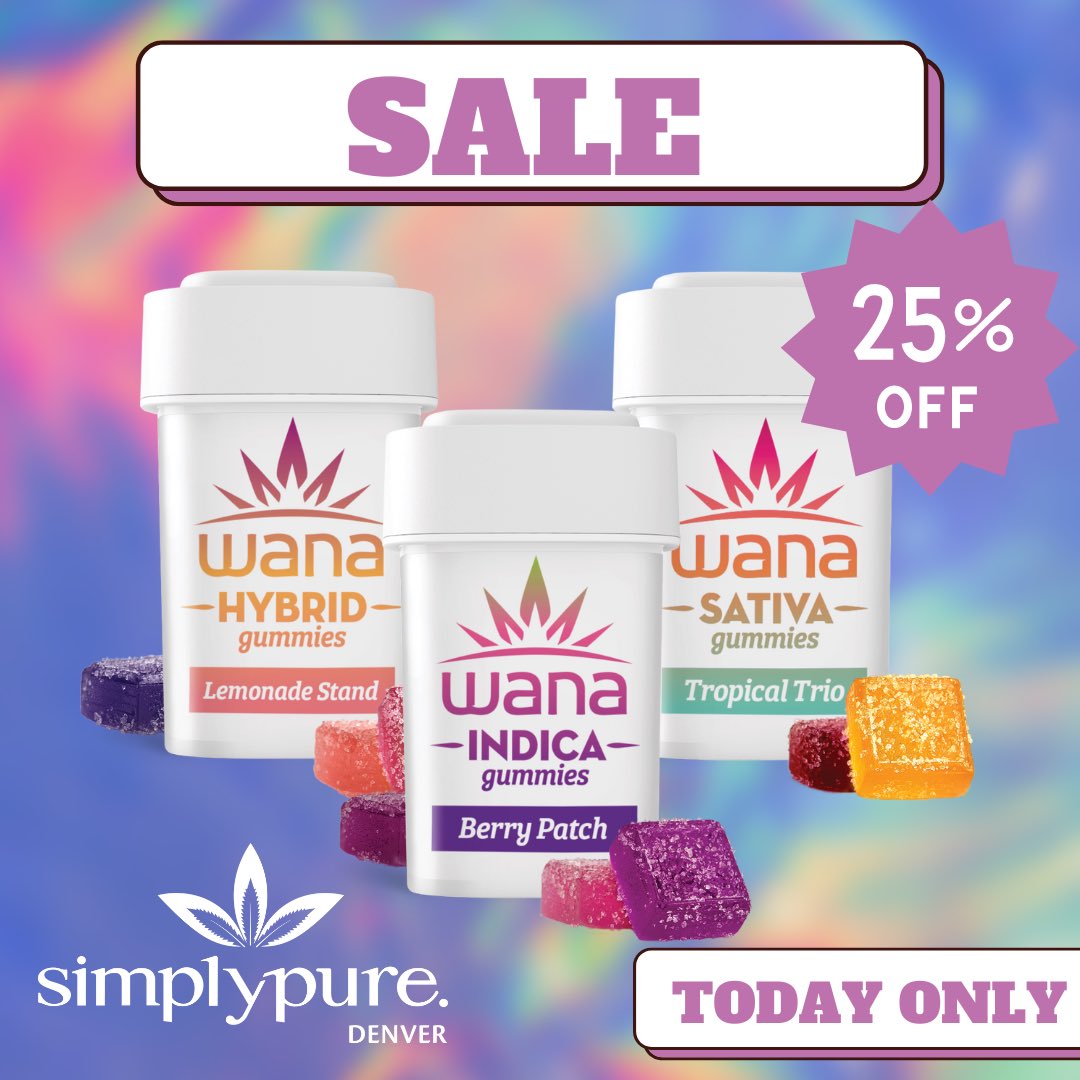 🌟 Today Only: Enjoy 25% Off All Wana Gummies! Swing by our store between 3-6 PM for some swag, but don't worry, the sale lasts all day! 🍃💜 Now's your chance to stock up on your favorite Wana Gummies. #BlackOwned #WomenOwned #VetOwned #Sale