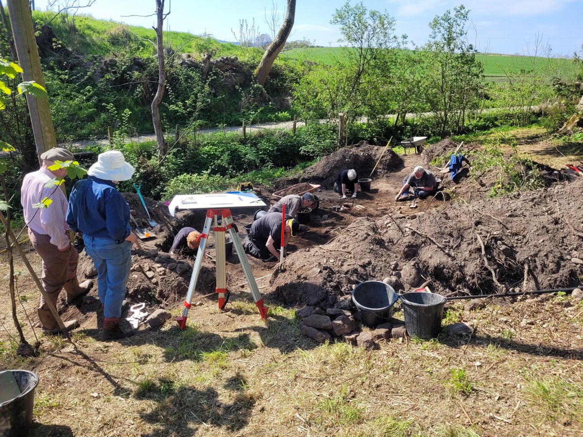 Work begins on our possible 18th c distillery site in fine spring weather. We have a definite stony feature but no obvious structure can be seen currently. We hope there may be more intact archaeology deeper down. #tarradale24