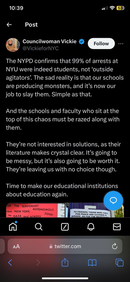 Extremely dangerous rhetoric from an NYC councilperson, cruder than mainstream media and other electeds but not that far removed. “Our schools are producing monsters, and it’s now our job to slay them.”