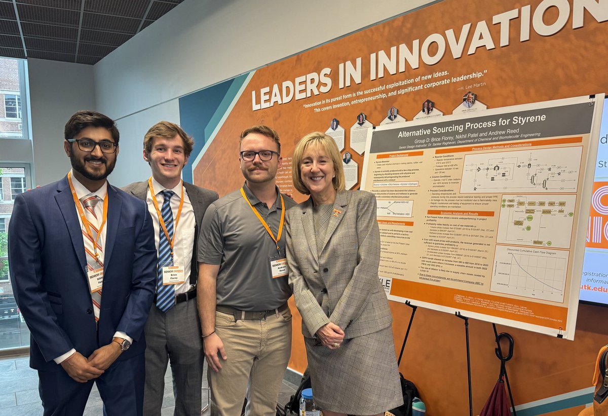 Enjoyed starting #BigOrangeFriday at the Zeanah Engineering Complex. Loved learning about the amazing design projects from these @UTK_TCE seniors, just two of the impressive 175 projects showcased today. 🍊#UTK #Engineering #GBO