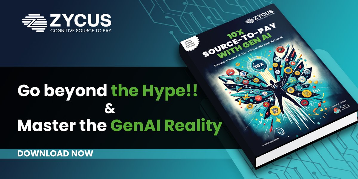 Ready to harness the potential of #generativeai in procurement? The newest ebook from @zycus, '10X Source to Pay with GenAI,' is here to guide you! Featuring John Wagner, CPO at ACMET Manufacturing and success stories. Get it now!:go.sig.org/zycus-10x-s2p-…