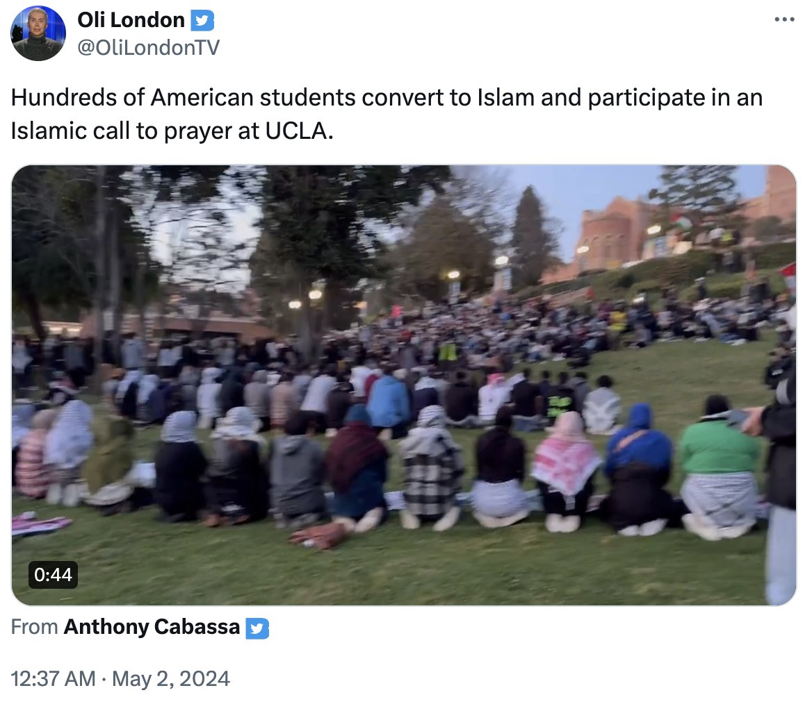 Weird how this video of a few dozen Muslims praying became 'hundreds of students convert to Islam.' Nobody try to confirm the facts in a video, it could slow you down and diminish your ad revenue share