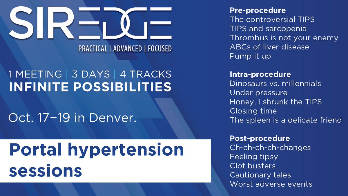 Take a sneak peek at the portal hypertension sessions being offered at SIR EDGE 2024! You don’t want to miss this track and the three others being covered in Denver this October. Learn more here: sirweb.link/EDGE_portalhyp… #SIR24EDGE