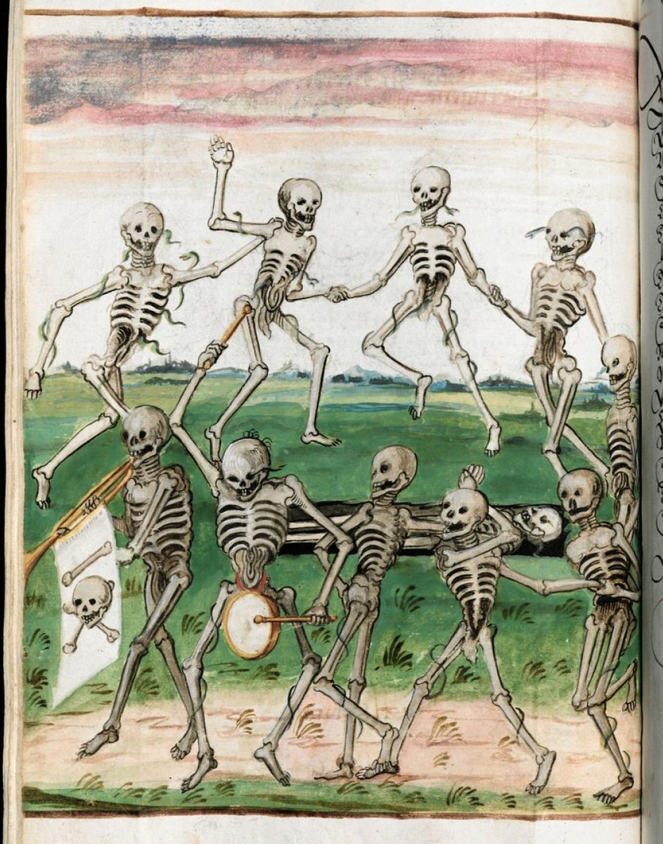 'The dance of death' - illustration from a manuscript of the 'totentanz' by wilhelm werner von zimmern, swabia, c. 1575. Collection: Stuttgart, Landesbibl., Cod. Donaueschingen 123, fol. 84v.