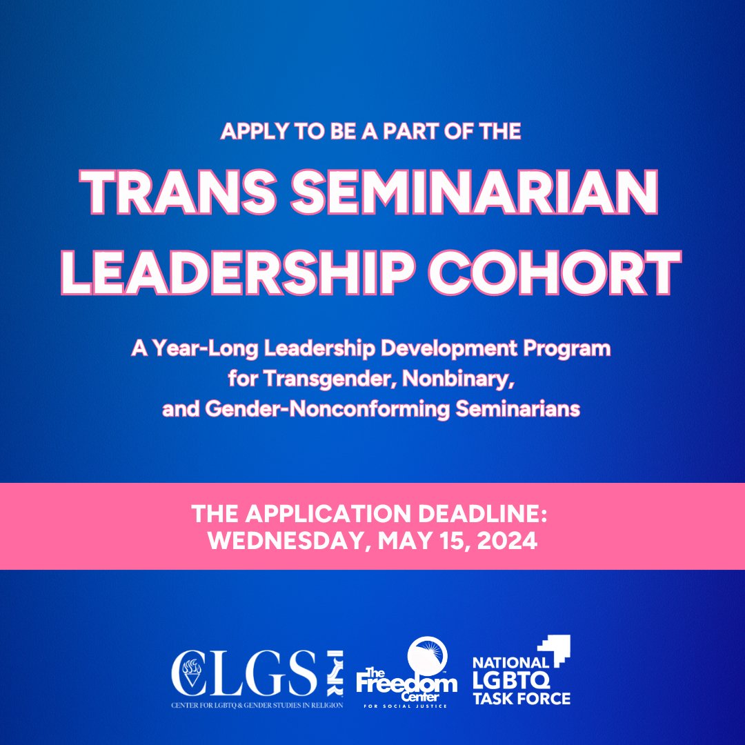 📢 Calling all Transgender, Nonbinary, and Gender-Nonconforming #Seminarians! The deadline to apply to be a part of the 2024 Trans Seminarian Leadership Cohort is WEDNESDAY, MAY 15TH! 🟣 Click here for submission details: clgs.psr.edu/2024/04/18/clg…