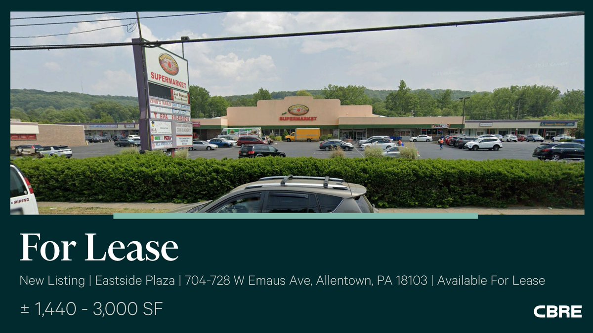 New Listing | 1,440 - 3,000 SF Available For Lease in Allentown, PA | Eastside Plaza | 704-728 W Emaus Ave, Allentown, PA 18103 | Contact Jody.King@cbre.com & Pamela.Hall@cbre.com for details and to setup a tour!!! #Newlisting #Retail #Allentownpa #Featurefriday #CBRE #Contactus