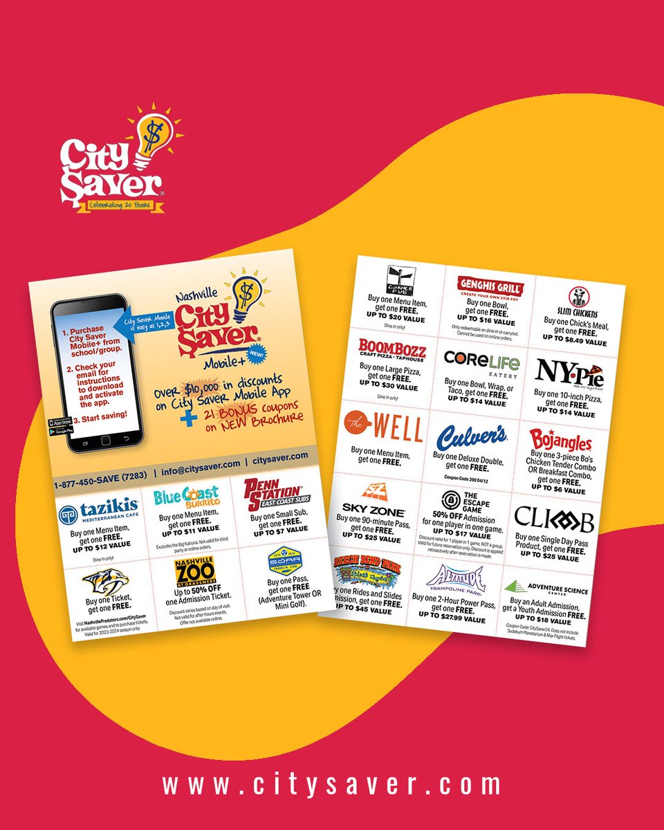 See endless savings at your favorite Nashville spots with a subscription to the City Saver app! 📱💸 Enjoy exclusive discounts at all participating merchants across the city. 

#bestdiscounts #savingsgoals #explorelocal #savemoneylivebetter #nashvillepeople #nashvillecommunity