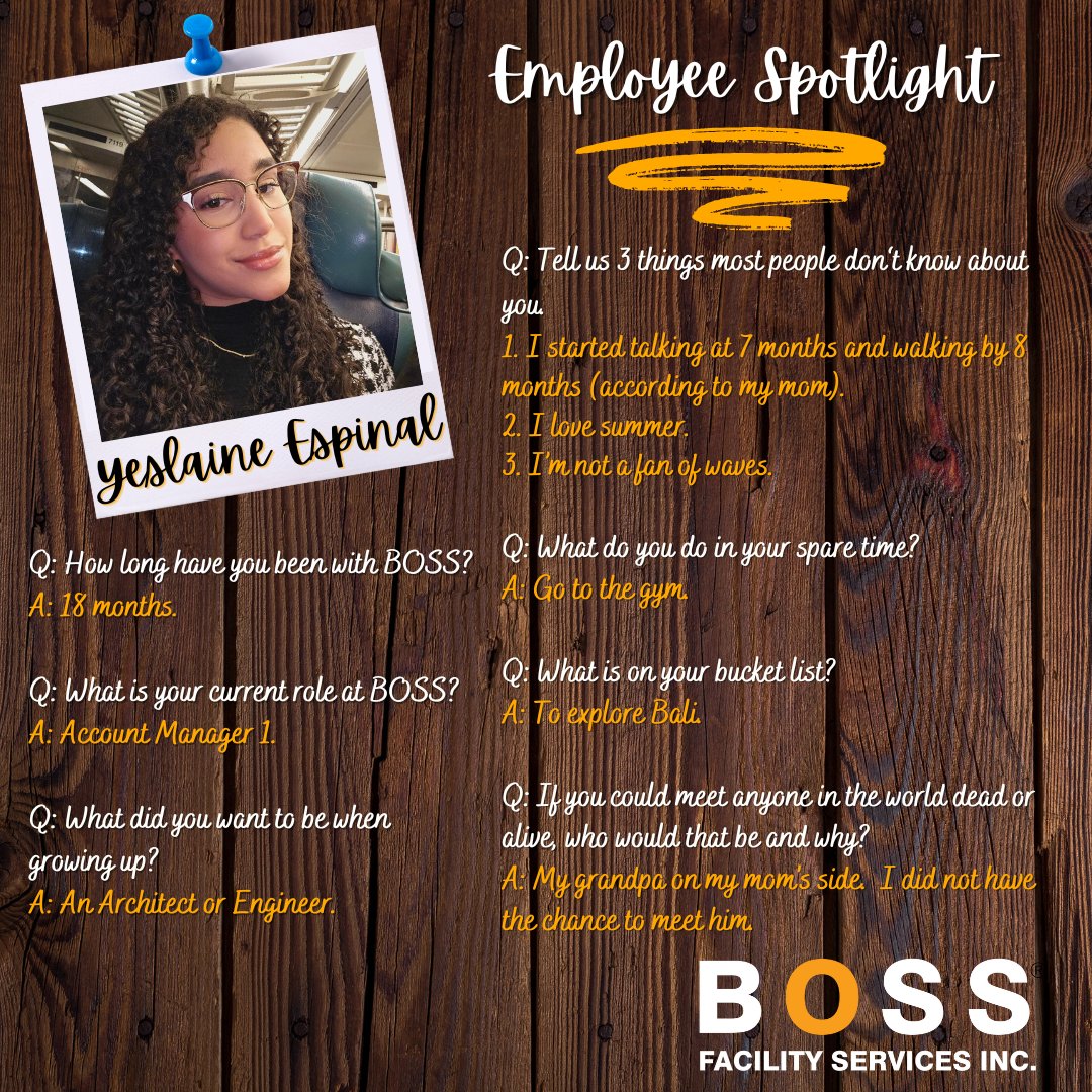 BOSSFSI's tweet photo. BOSS would like to recognize one of it's BOSSOME employees for May's Employee Spotlight. Yeslaine Espinal, Account Manager 1, is an asset to the team! We appreciate your hard work and dedication. Congratulations!Β
#employeespotlight #bossome #teamboss #teamwork https://t.co/ljnNwLEqxD