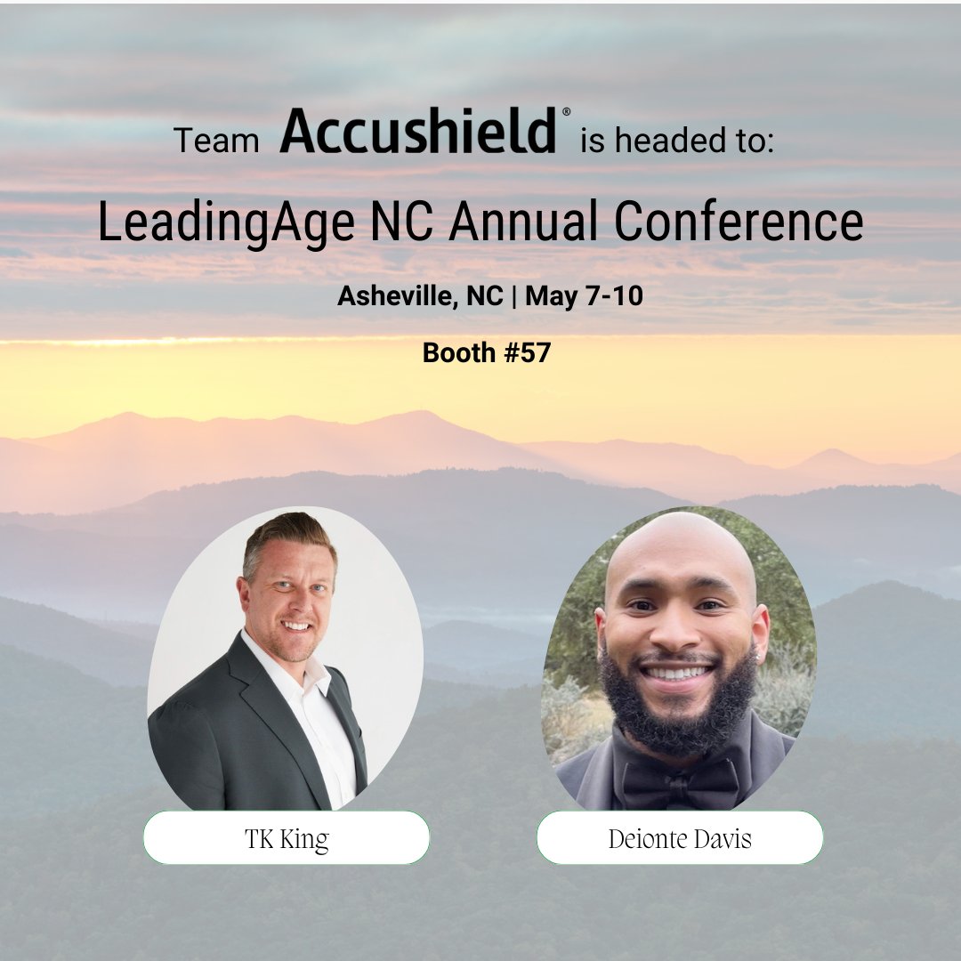 Team @Accushield11 is headed to Asheville, NC next week for @LeadingAgeNC Annual Conference. If you're attending, be sure to visit Booth #57 to meet TK and Deionte! We hope to see you there!

#LeadingAge24 @LeadingAge #Accushield #Conference