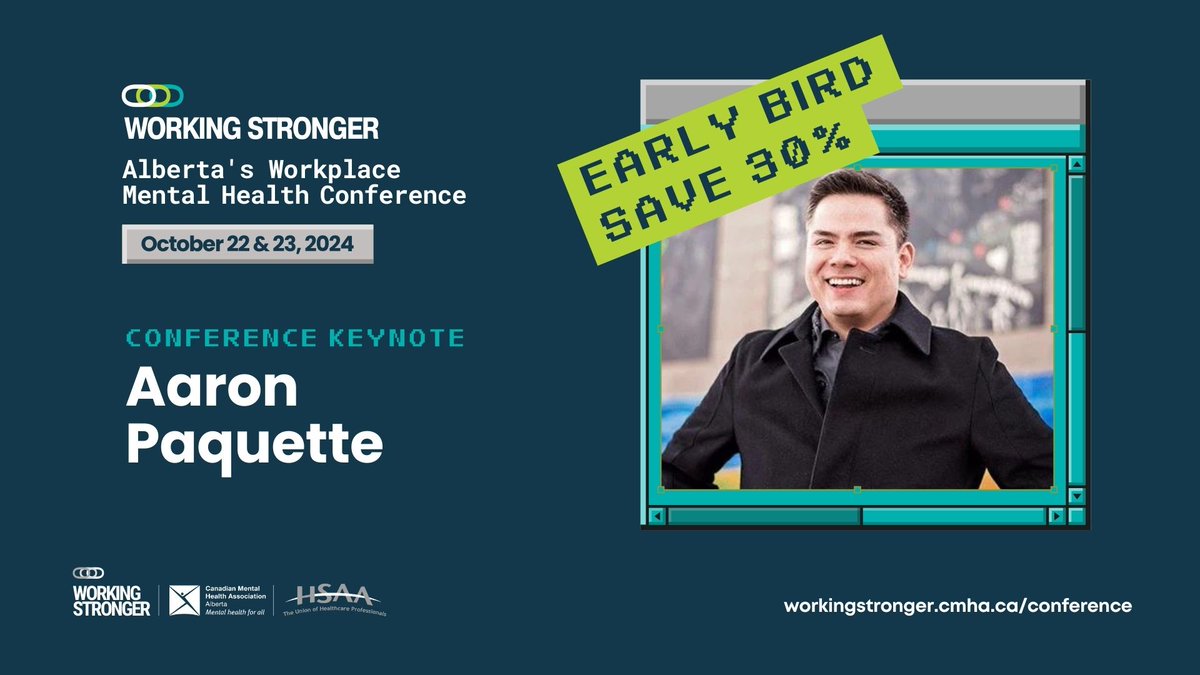 The Working Stronger Conference is proud to host Aaron Paquette as a keynote speaker! Register today and save 30% at workingstronger.cmha.ca/conference Offer until July 2, 2024. #WorkingStronger2024
