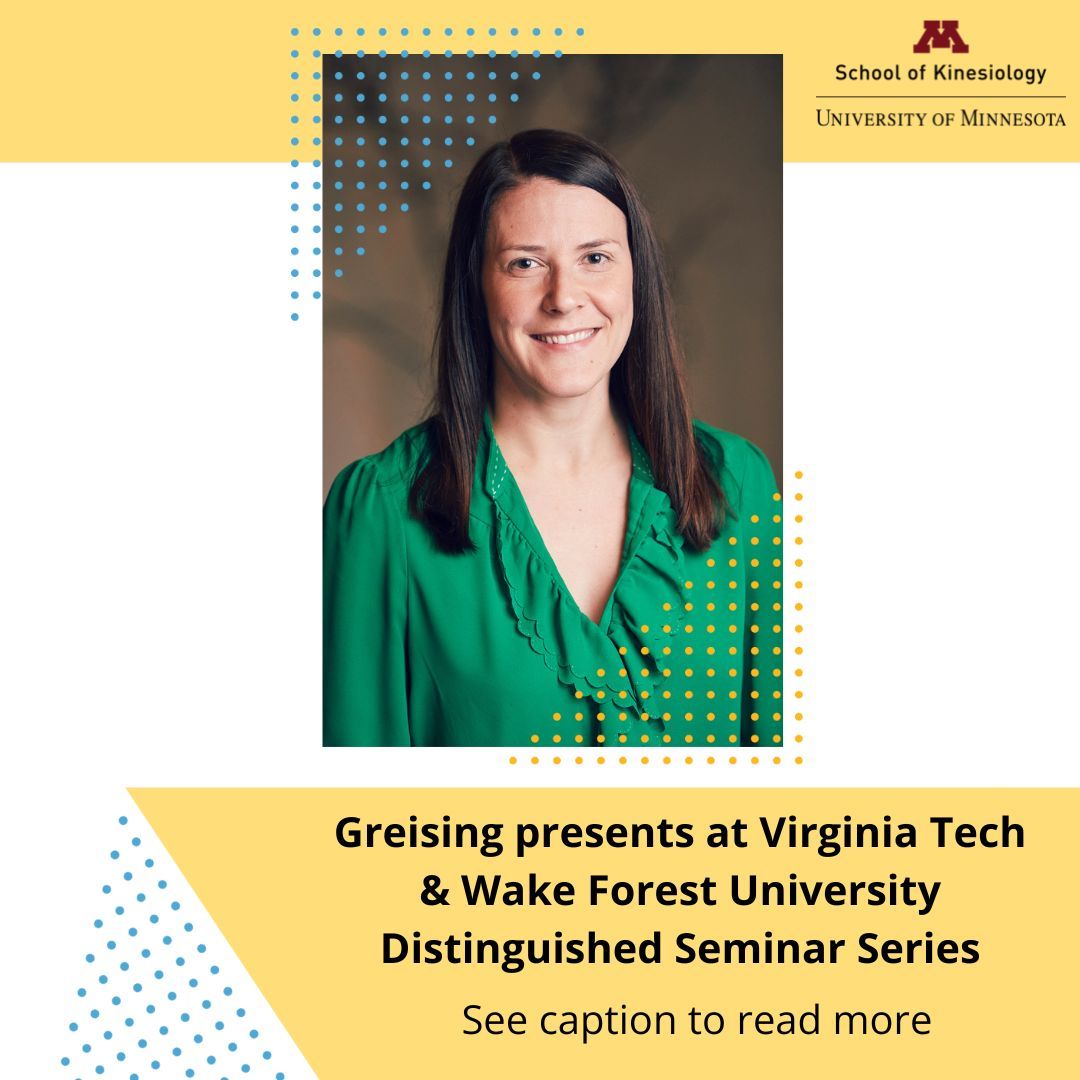 Sarah M. Greising, PhD, presented at the Virginia Tech and Wake Forest University School of Biomedical Engineering and Sciences Distinguished Seminar Series. Greising spoke on 'Skeletal Muscle Reinnervation following Aging and Injury', highlighting work from across her lab.