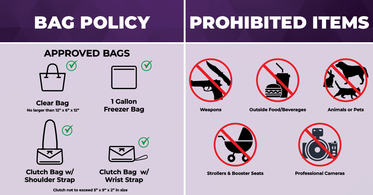 Congratulations graduates! Please be sure to review our bag policy before attending your event. Remember, only one small clear bag or clutch per person is permitted inside the venue. To view additional arena information ➡️ bit.ly/41UAqRy