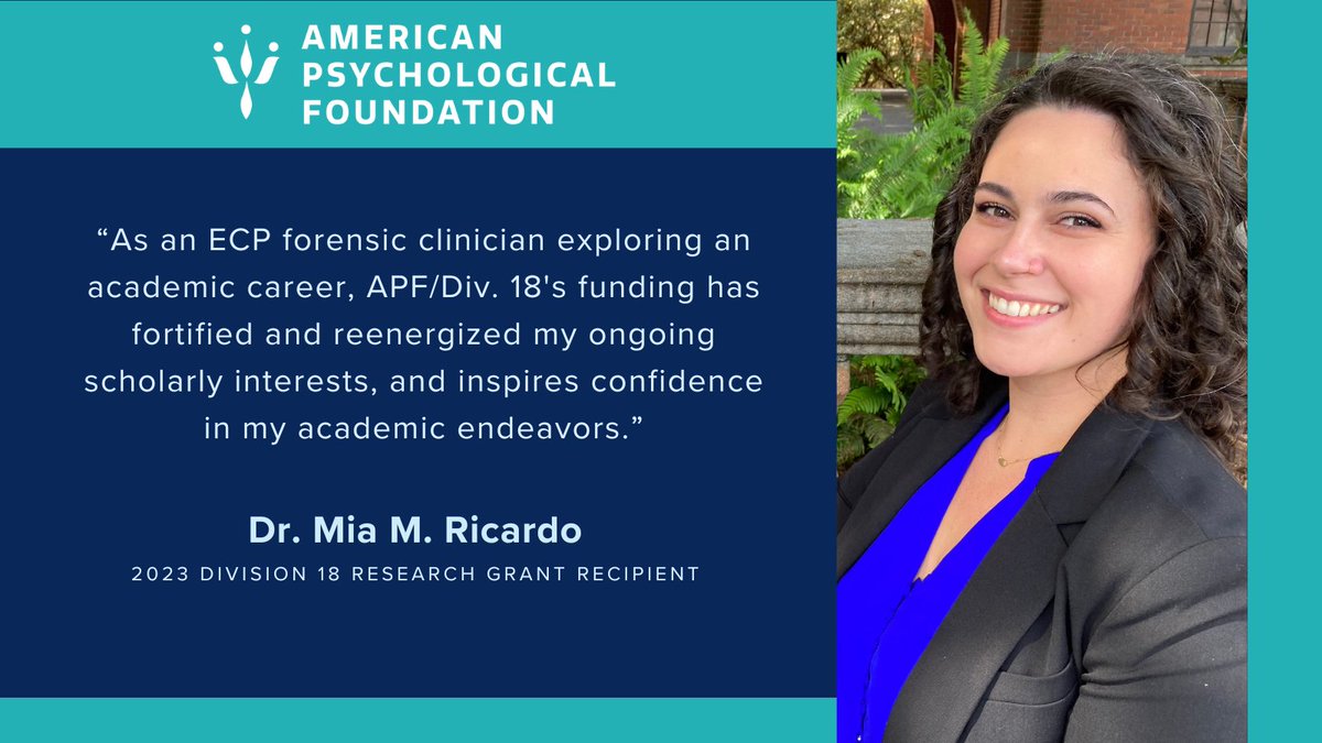 Last year, APF's @apadiv18 Research Grant supported Dr. Mia Ricardo's powerful project, 'Attorney presence during forensic mental health evaluations: Good, bad, or indifferent?' We are thrilled to accept applications for the 2024 cycle - apply today! ✨🗓️ #psychology #research