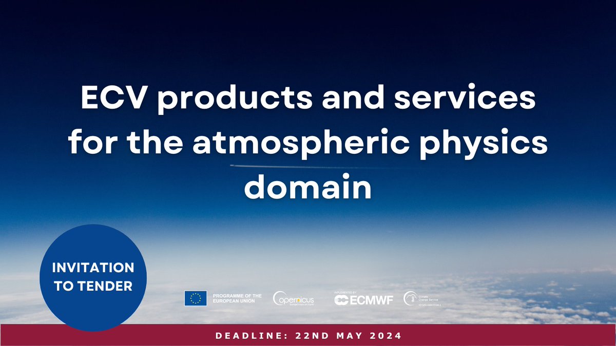 📢New ITT. @ECMWF invites tenders for the provision of Essential Climate Variable (ECV) products and services in the domain of atmospheric physics. Apply here 👉 climate.copernicus.eu/c3s2313b-ecv-p…
